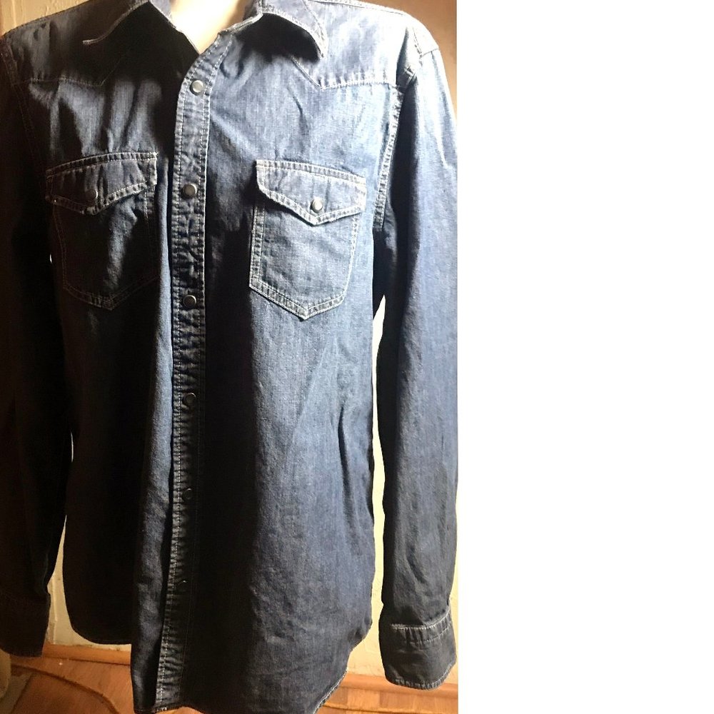 X2  Blue Denim Snap Shirt Size L